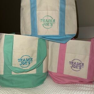 3 Pastel Mini Trader Joe’s Tote Bags Bundle